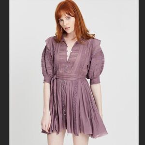 NWT Free People Sydney Dress XS Mini Purple Boho Embroidered Coquette Crochet